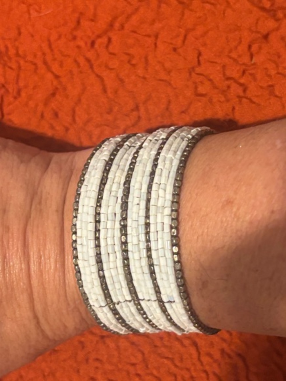 White and Silver Beaded Multi-Row Women’s Bracelet